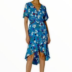 Gorgeous J Crew blue floral surplice high low dress, XXL